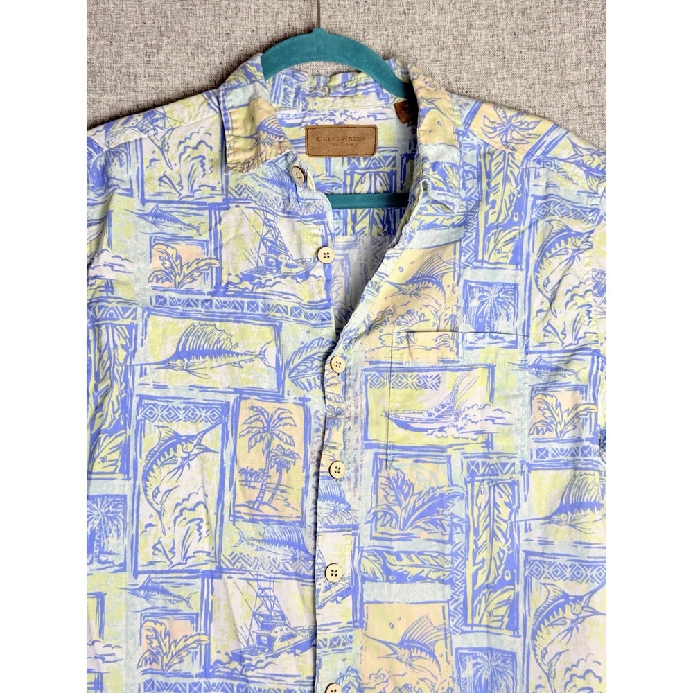 Clearwater Outfitters‎ Fishing Sailfish Hawaiian Shirt Beach Blue Green MED
